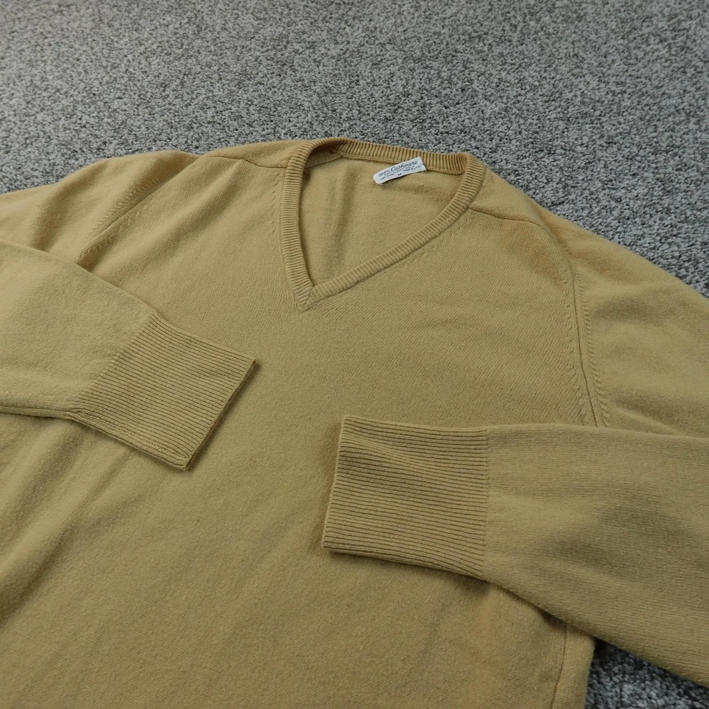 VTG Cashmere Sweater Mens M Beige Tan V Neck Knit Pullover Cozy Soft Grandpa USA